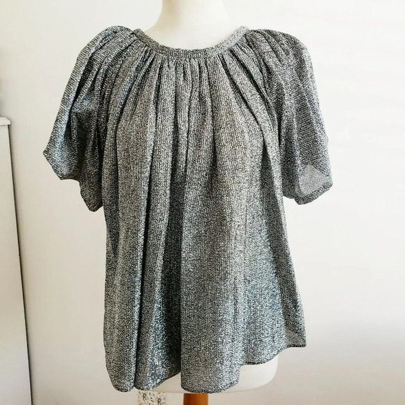 Vintage Silver Lurex Blouse Sparkly & Shiny Est. Size Medium - Picture 3 of 6